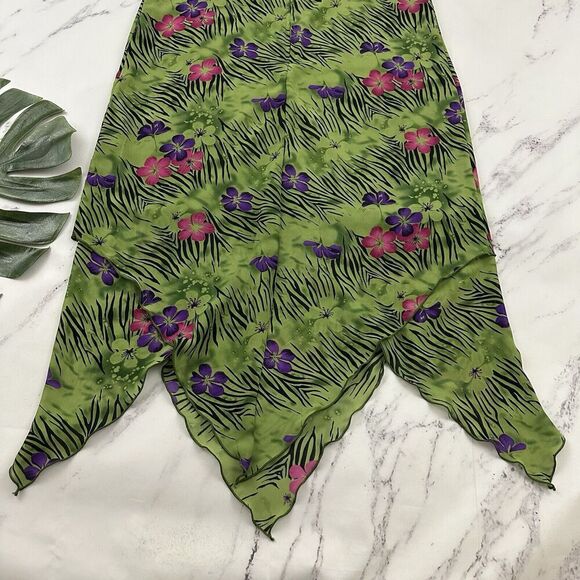 A Wild Thyme Womens Vintage Y2k Slip Dress Size 12 Green Pink Floral Zebra Shift - Picture 9 of 9